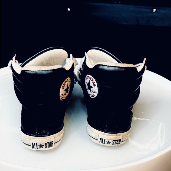 Converse Classic Black Leather and Cream High-Tops - Picture 4 of 5